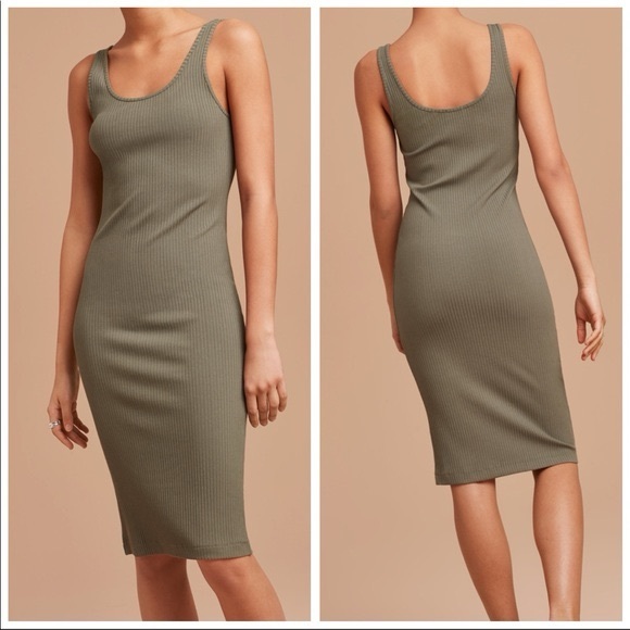 Aritzia Dresses & Skirts - Aritzia Wilfred Free Murdock Ribbed Dress XS Olive Gray NWOT